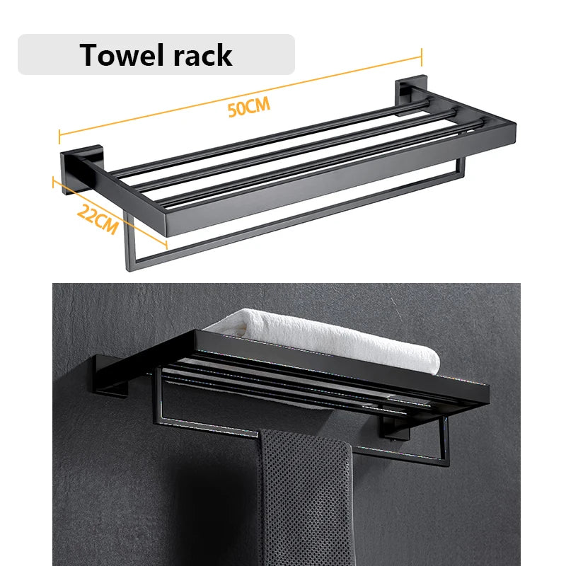 Bathroom Hardware Set Bathroom Accessories Black Robe Hook Towel Rail Bar Rack Bar Shelf Tissue Paper Holder Toothbrush Holder