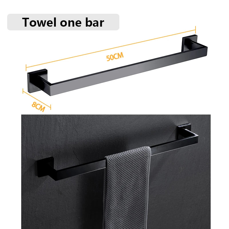 Bathroom Hardware Set Bathroom Accessories Black Robe Hook Towel Rail Bar Rack Bar Shelf Tissue Paper Holder Toothbrush Holder