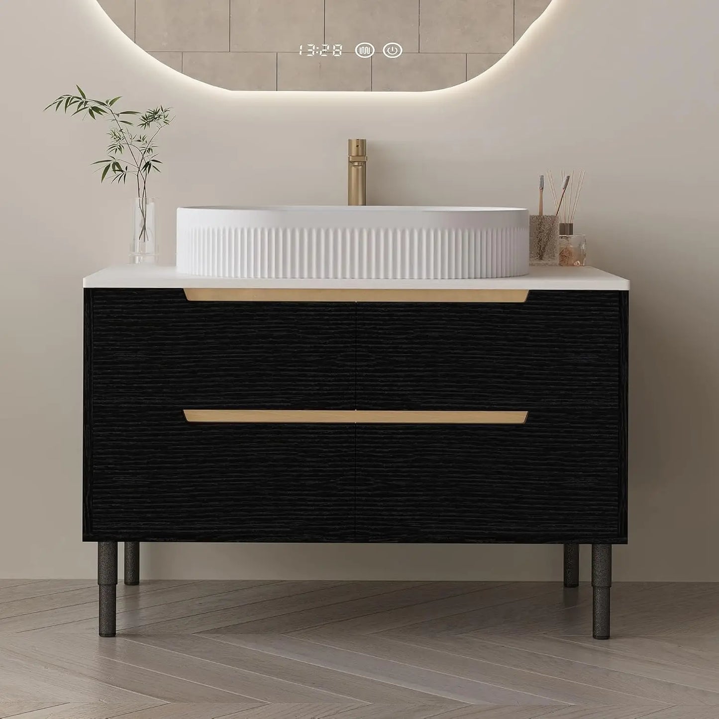 36" Modern Bathroom Vanity with Ceramic Sink – Sintered Stone Top, 4 Soft-Close Drawers, Sturdy Solid Wood Cabinet,, Customized