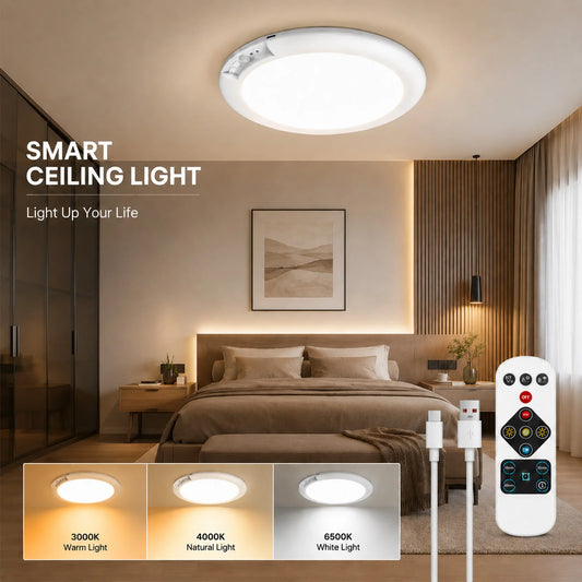 Magnetic Ceiling Light USB Type-C Rechargeable Cordless Portable Dimmable LED Wall Lamp 4000mAh CW/RGB 3000K-6500K Remote Control Soft Light Indoor for Living Room Bedroom Hallway Kitchen Closet Stairway Study Office Dorm Cor