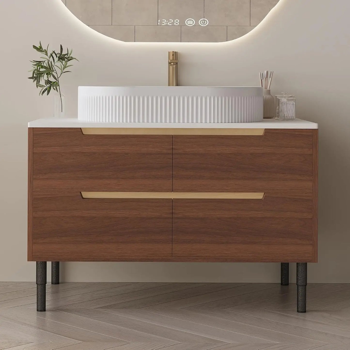 36" Modern Bathroom Vanity with Ceramic Sink – Sintered Stone Top, 4 Soft-Close Drawers, Sturdy Solid Wood Cabinet,, Customized
