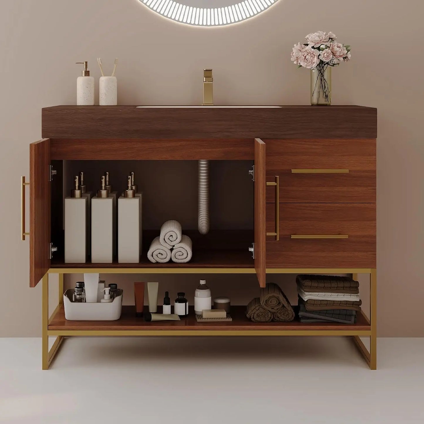 36" Modern Bathroom Vanity with Ceramic Sink – Sintered Stone Top, 4 Soft-Close Drawers, Sturdy Solid Wood Cabinet,, Customized