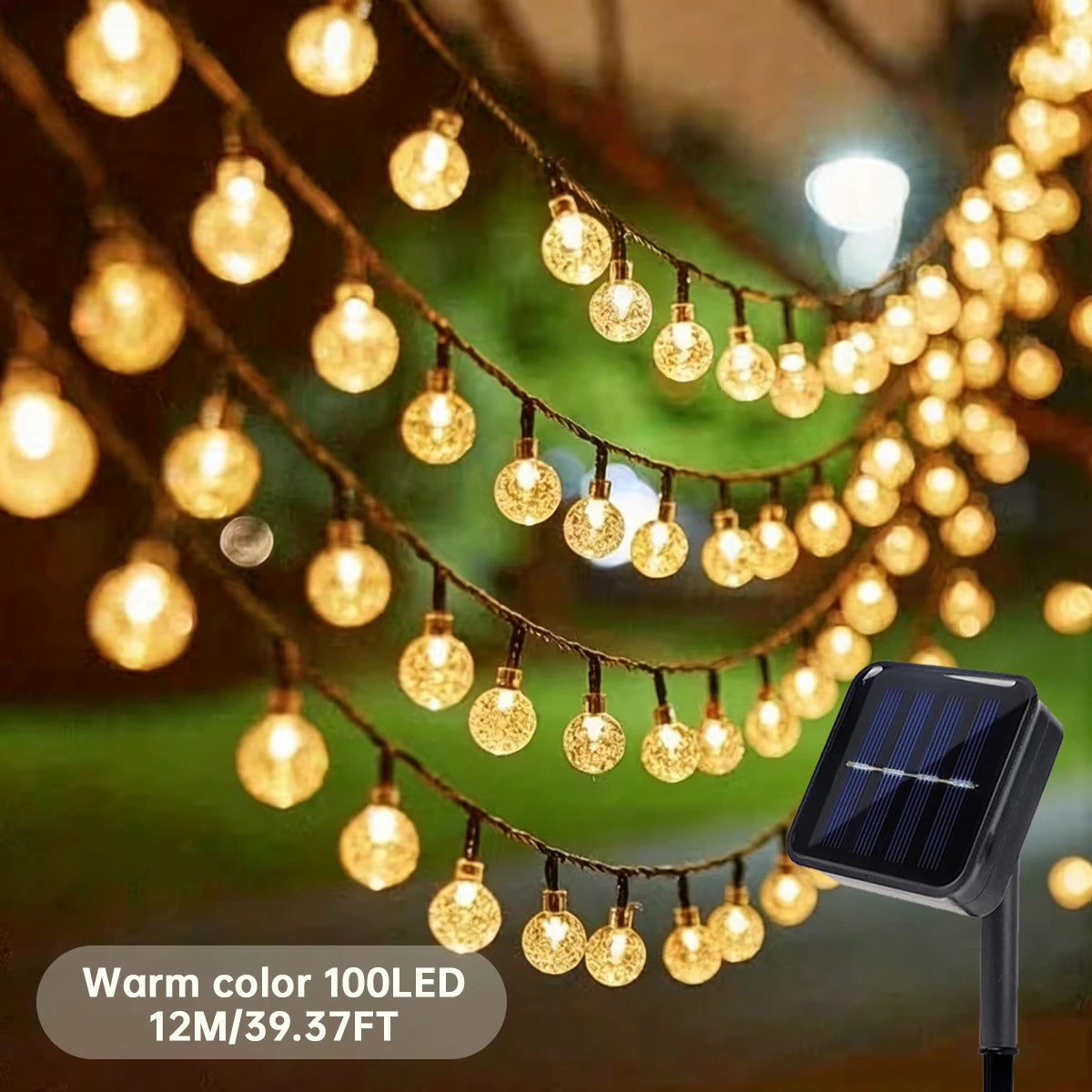 1 Pack 12M/39.37FT. 100 LED Solar Powered Bubble Ball String Light Indoor And Outdoor Decorative Lamp With 8 Lighting Modes Suitable For Home Holiday Park Party Wedding Birthday Festival Path Patio Decoration