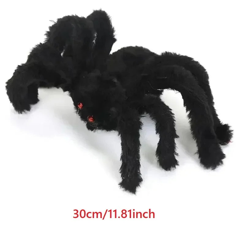 Giant Black Plush Spider Halloween Decoration 30-200cm Horror Haunted House Props Indoor Outdoor Party Scary Decor