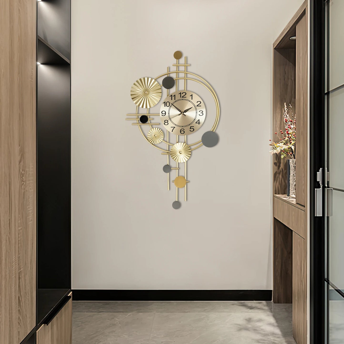 45x78cm Decorative Art Wall Clock Silent Non Ticking for Living Room Bedroom Kitchen Office Indoor Decor Modern Gold