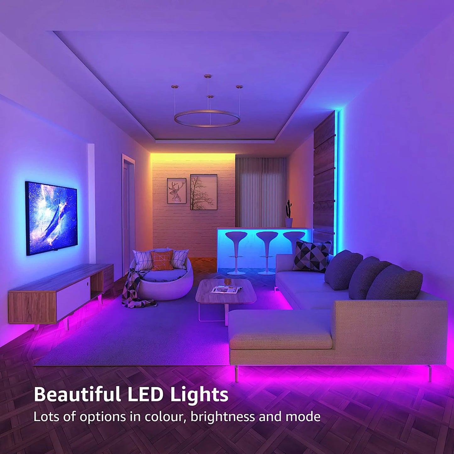 100FT Bluetooth LED Strip Lights, RGB Color Changing Led Strip Lighting with 24-Key Remote and  APP Control, Music Sync Lights