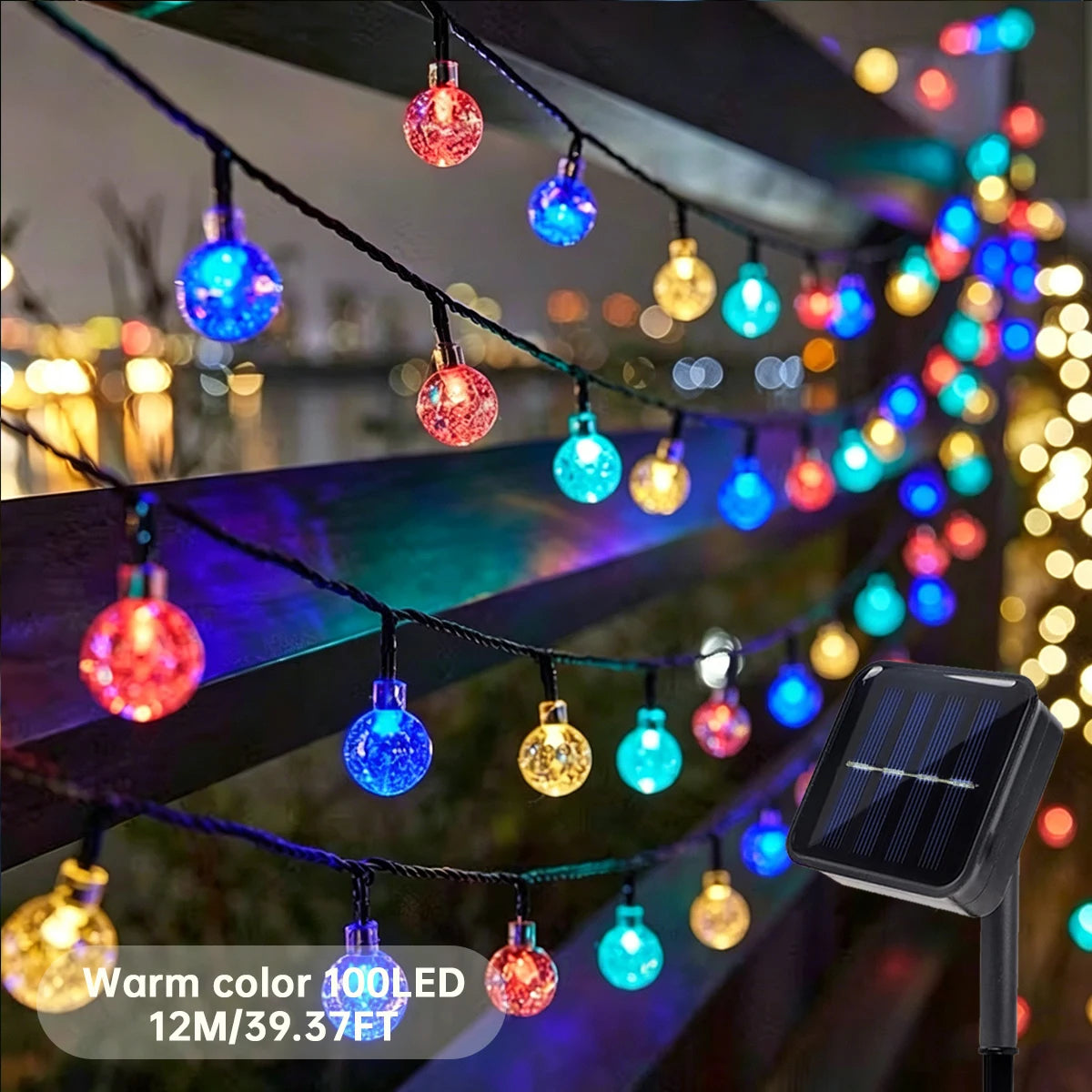 1 Pack 12M/39.37FT. 100 LED Solar Powered Bubble Ball String Light Indoor And Outdoor Decorative Lamp With 8 Lighting Modes Suitable For Home Holiday Park Party Wedding Birthday Festival Path Patio Decoration