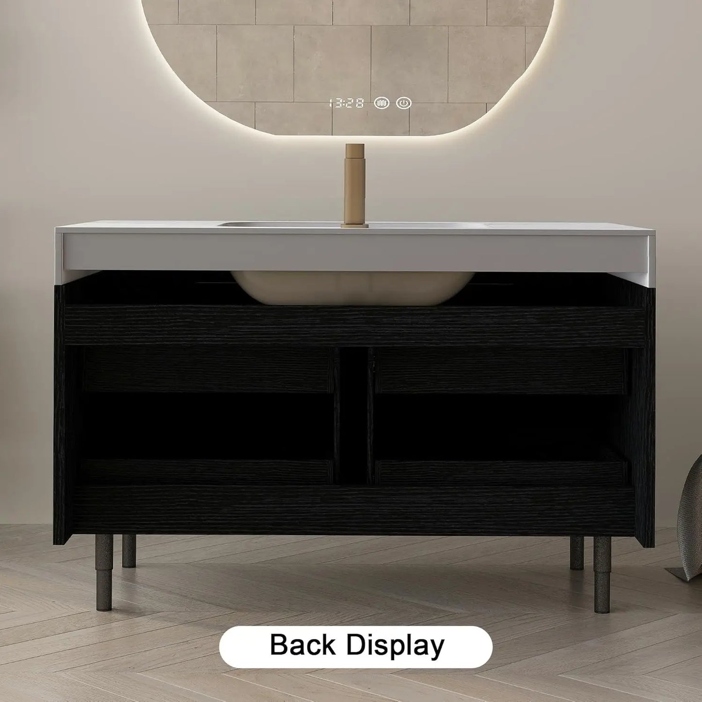 36" Modern Bathroom Vanity with Ceramic Sink – Sintered Stone Top, 4 Soft-Close Drawers, Sturdy Solid Wood Cabinet,, Customized