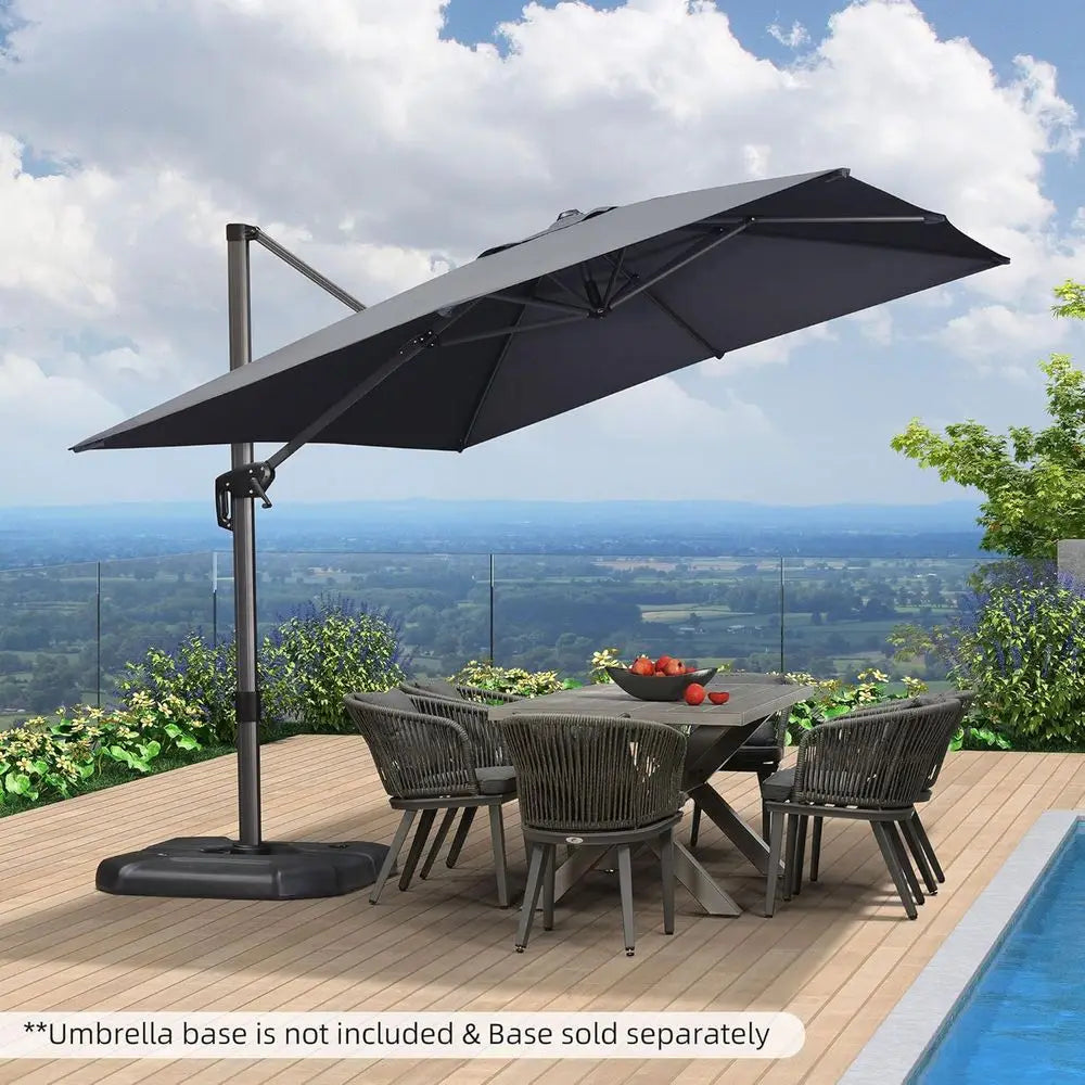 9' x 11.5' Outdoor Cantilever Umbrella with 360-Degree Rotation for Patio, Deck, and Pool Areas, Grey