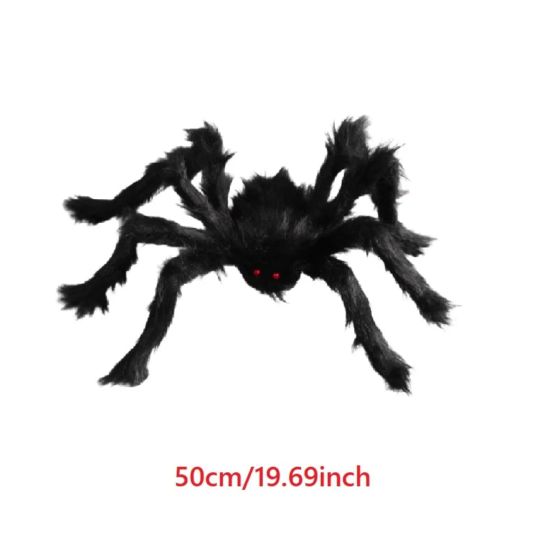 Giant Black Plush Spider Halloween Decoration 30-200cm Horror Haunted House Props Indoor Outdoor Party Scary Decor
