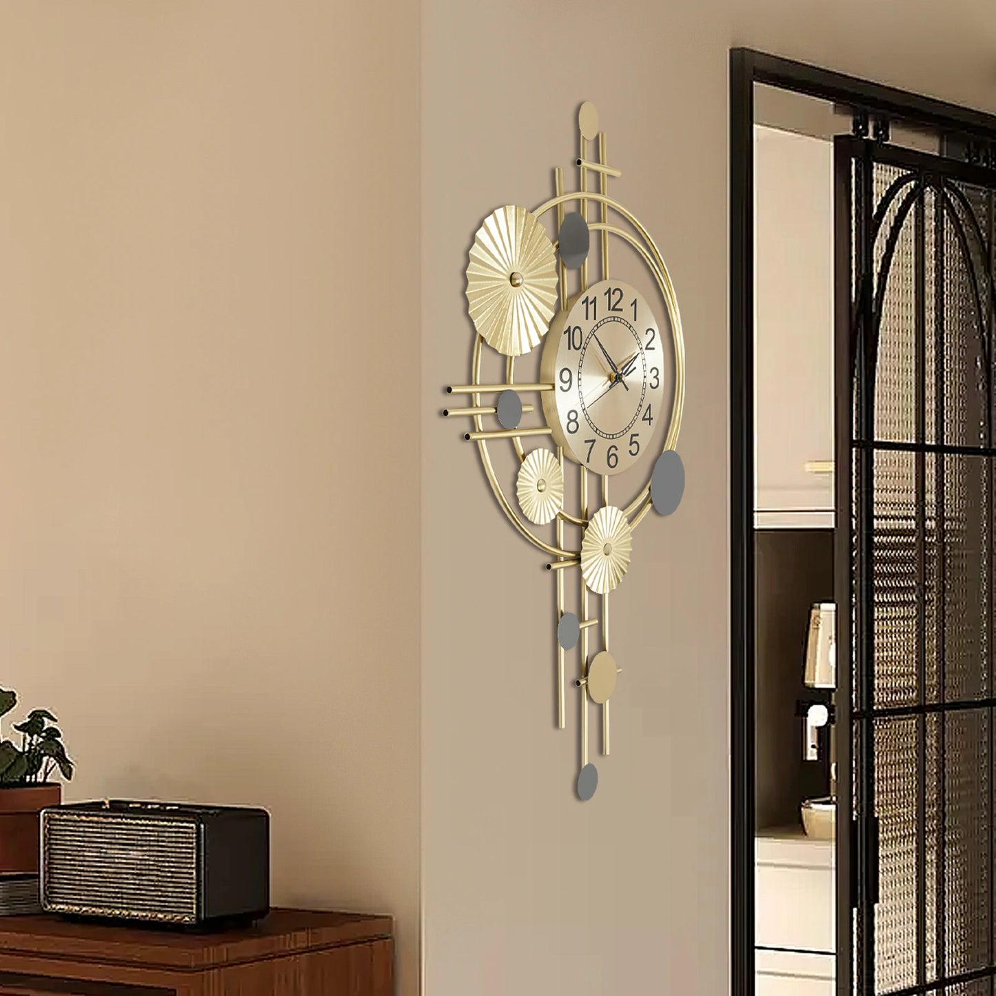 45x78cm Decorative Art Wall Clock Silent Non Ticking for Living Room Bedroom Kitchen Office Indoor Decor Modern Gold