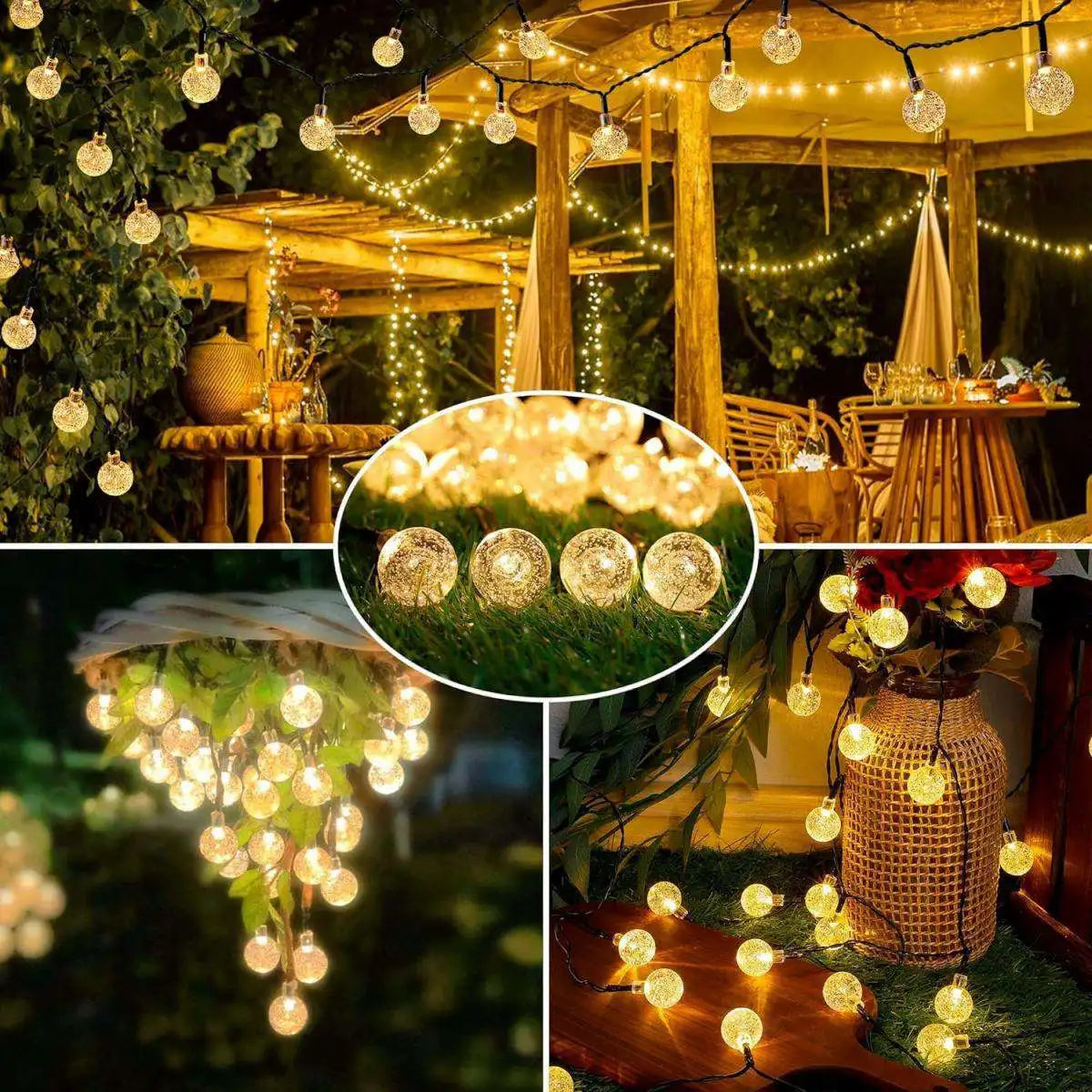 1 Pack 12M/39.37FT. 100 LED Solar Powered Bubble Ball String Light Indoor And Outdoor Decorative Lamp With 8 Lighting Modes Suitable For Home Holiday Park Party Wedding Birthday Festival Path Patio Decoration