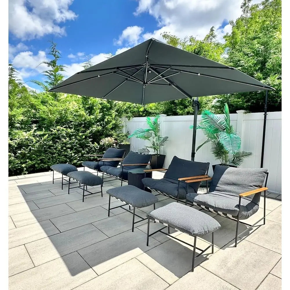 9' x 11.5' Outdoor Cantilever Umbrella with 360-Degree Rotation for Patio, Deck, and Pool Areas, Grey