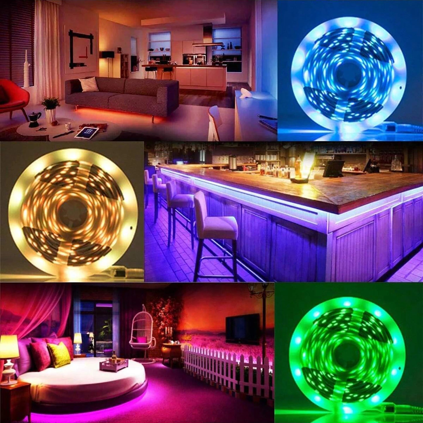 25/50/100/130/200FT RGB LED Smart Light Strip, App & 24-Key Remote Control, Music Sync, 24V, Multiple Modes for Living Room Bedroom Courtyard Party Halloween Christmas Decor