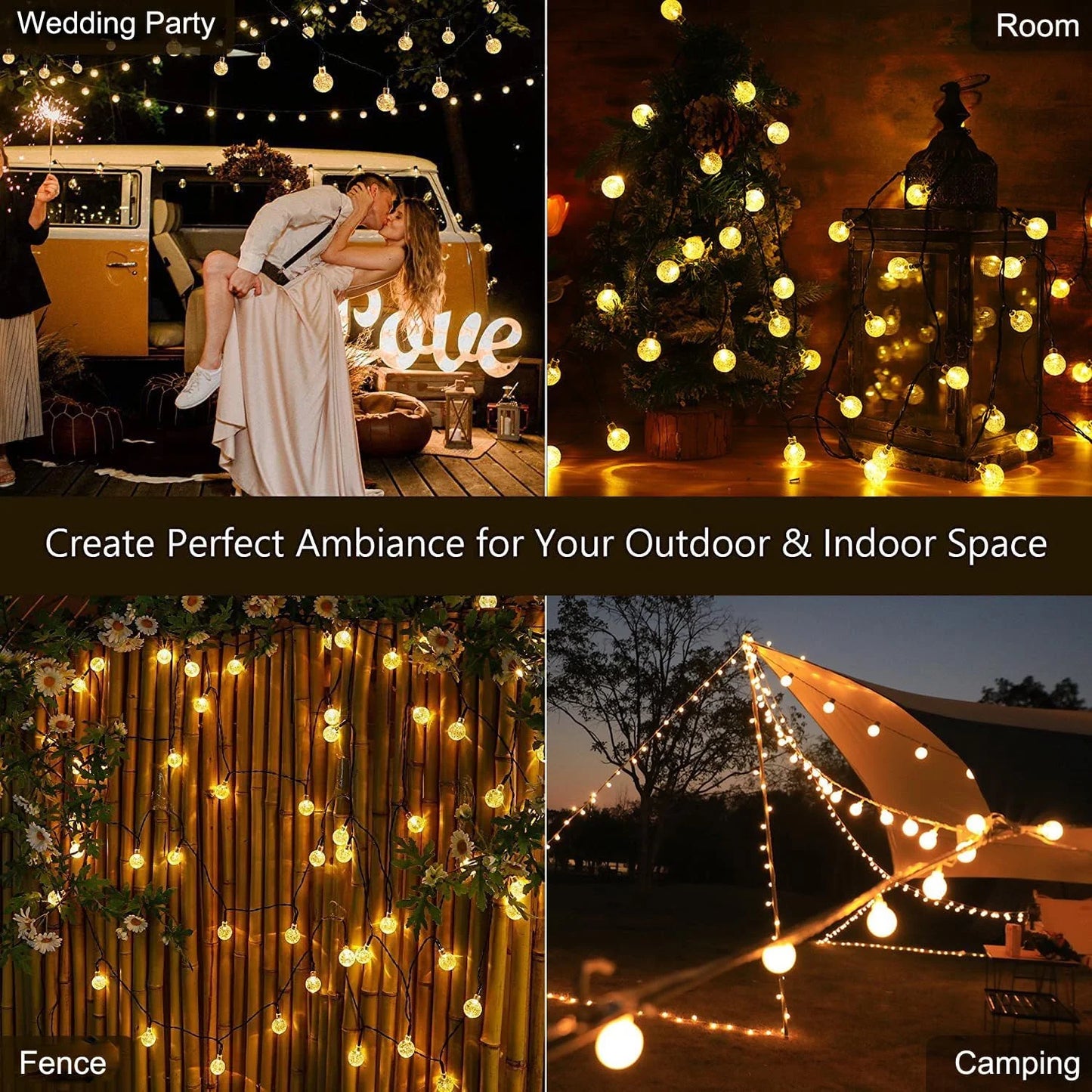 1 Pack 12M/39.37FT. 100 LED Solar Powered Bubble Ball String Light Indoor And Outdoor Decorative Lamp With 8 Lighting Modes Suitable For Home Holiday Park Party Wedding Birthday Festival Path Patio Decoration