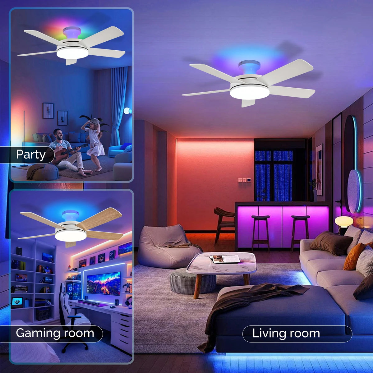 Orison 45" Low Profile Ceiling Fan with Light, Remote/APP Control, RGB Backlight, LED Dimmable, DC Motor, 6 Speeds, 5 Blades
