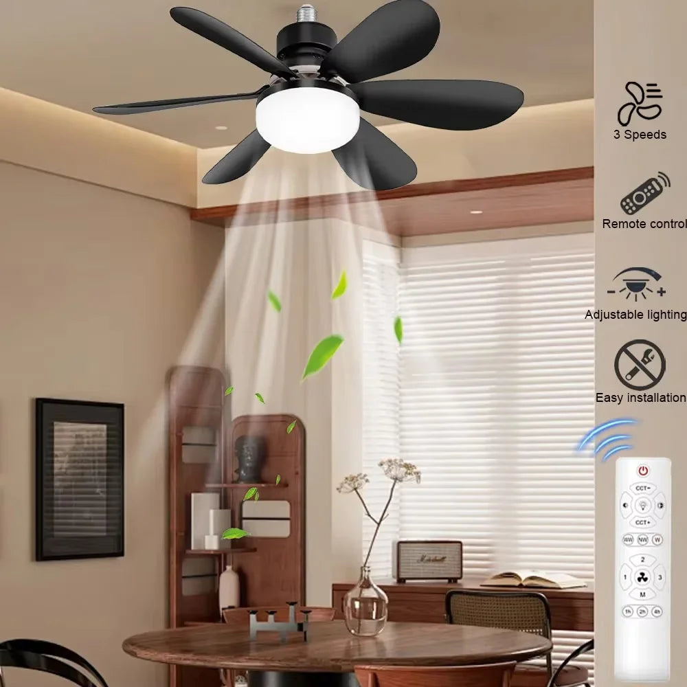  40W Ceiling Fan with Remote Control LED Light Fan E27 Base, Intelligent Silent Ceiling Fan for Bedroom and Living Room