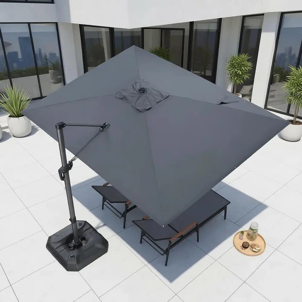 9' x 11.5' Outdoor Cantilever Umbrella with 360-Degree Rotation for Patio, Deck, and Pool Areas, Grey