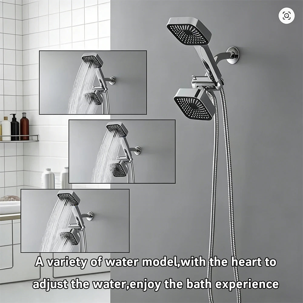 A High-Flow Large Nozzle and Handheld Shower Head，Two-In-One Shower Set,Shower Long Hose and T-Shaped Valve-Durable Abs Material,Wall-Mounted, Square Design,Suitable for Bathroom UpgradesThree-Way Water Distributor Bathroom