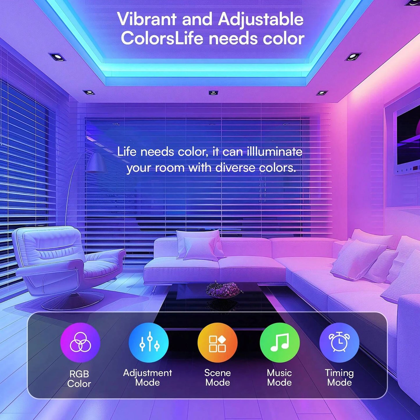 25/50/100/130/200FT RGB LED Smart Light Strip, App & 24-Key Remote Control, Music Sync, 24V, Multiple Modes for Living Room Bedroom Courtyard Party Halloween Christmas Decor