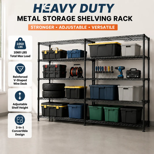 4/5 Tier Heavy Duty Metal Storage Shelving Rack Adjustable Wire Shelf 1060lbs Load Capacity V Shape Reinforced Steel Garage Organizer L Shape Corner Storage Rack Boltless Assembly for Garage Pantry Basement