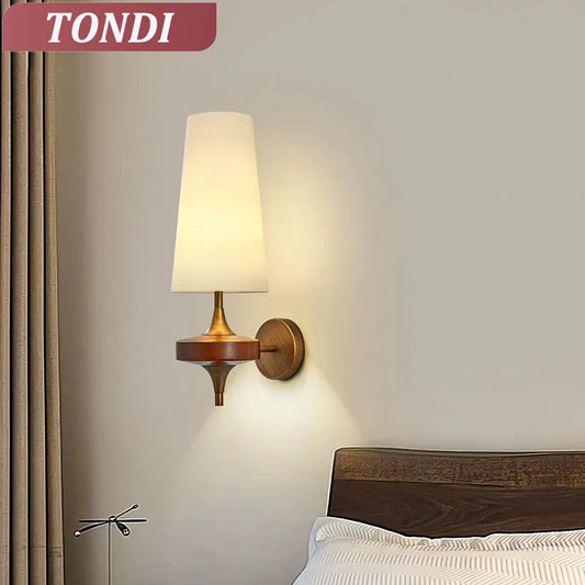 Modern LED Nordic Wall Lamp Vintage Solid Wood Retro Luxury Bedside Lighting For Bedroom Living Room Wall Decor Indoor Lighting