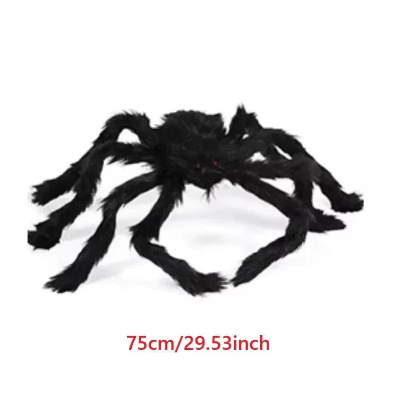Giant Black Plush Spider Halloween Decoration 30-200cm Horror Haunted House Props Indoor Outdoor Party Scary Decor