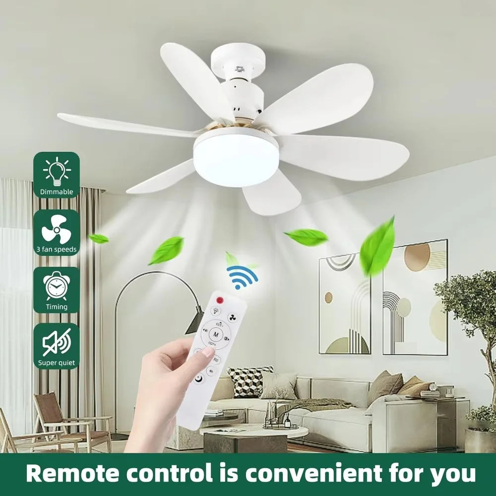  40W Ceiling Fan with Remote Control LED Light Fan E27 Base, Intelligent Silent Ceiling Fan for Bedroom and Living Room