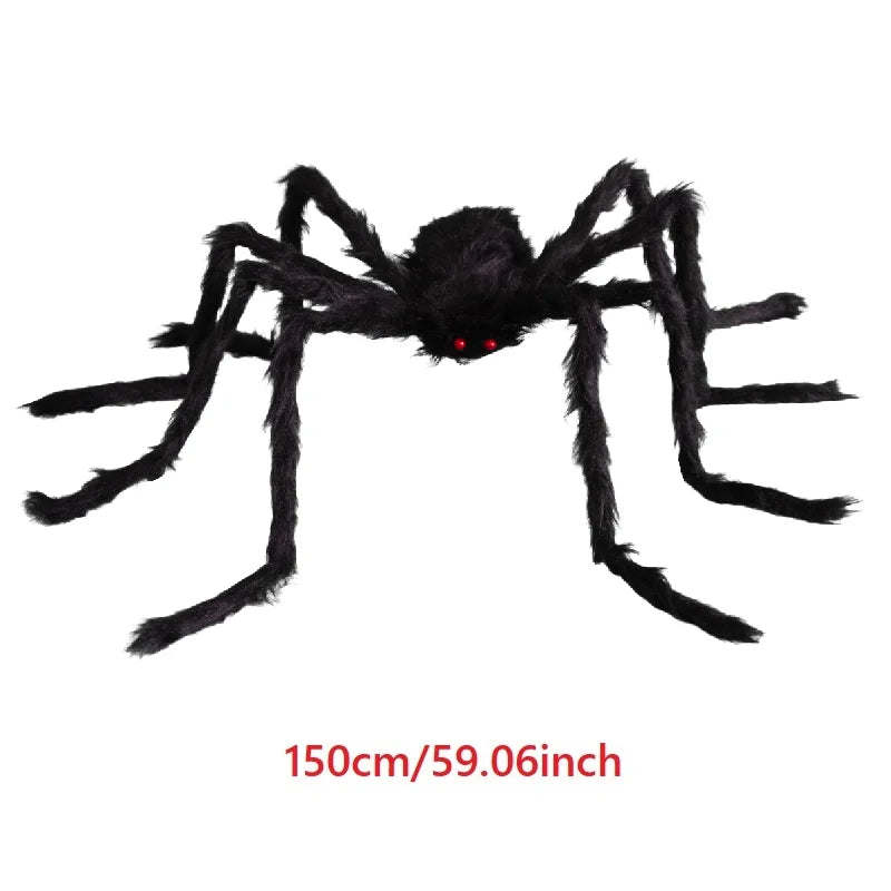 Giant Black Plush Spider Halloween Decoration 30-200cm Horror Haunted House Props Indoor Outdoor Party Scary Decor