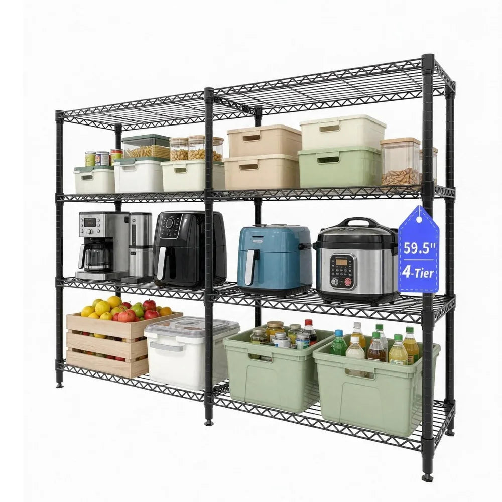 4/5 Tier Heavy Duty Metal Storage Shelving Rack Adjustable Wire Shelf 1060lbs Load Capacity V Shape Reinforced Steel Garage Organizer L Shape Corner Storage Rack Boltless Assembly for Garage Pantry Basement
