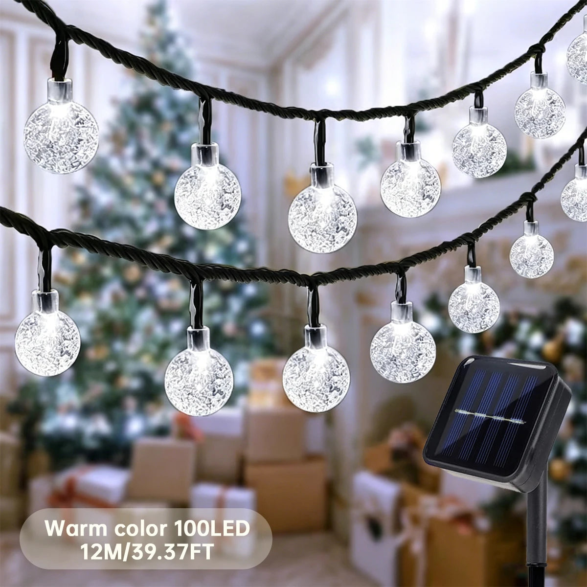 1 Pack 12M/39.37FT. 100 LED Solar Powered Bubble Ball String Light Indoor And Outdoor Decorative Lamp With 8 Lighting Modes Suitable For Home Holiday Park Party Wedding Birthday Festival Path Patio Decoration