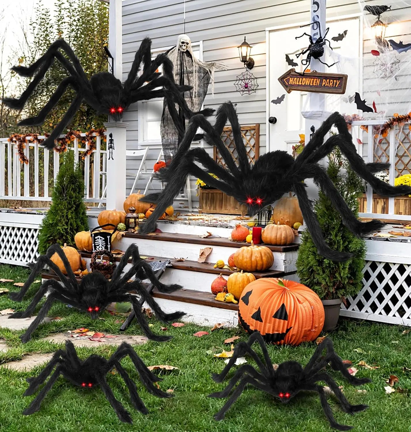 Giant Black Plush Spider Halloween Decoration 30-200cm Horror Haunted House Props Indoor Outdoor Party Scary Decor