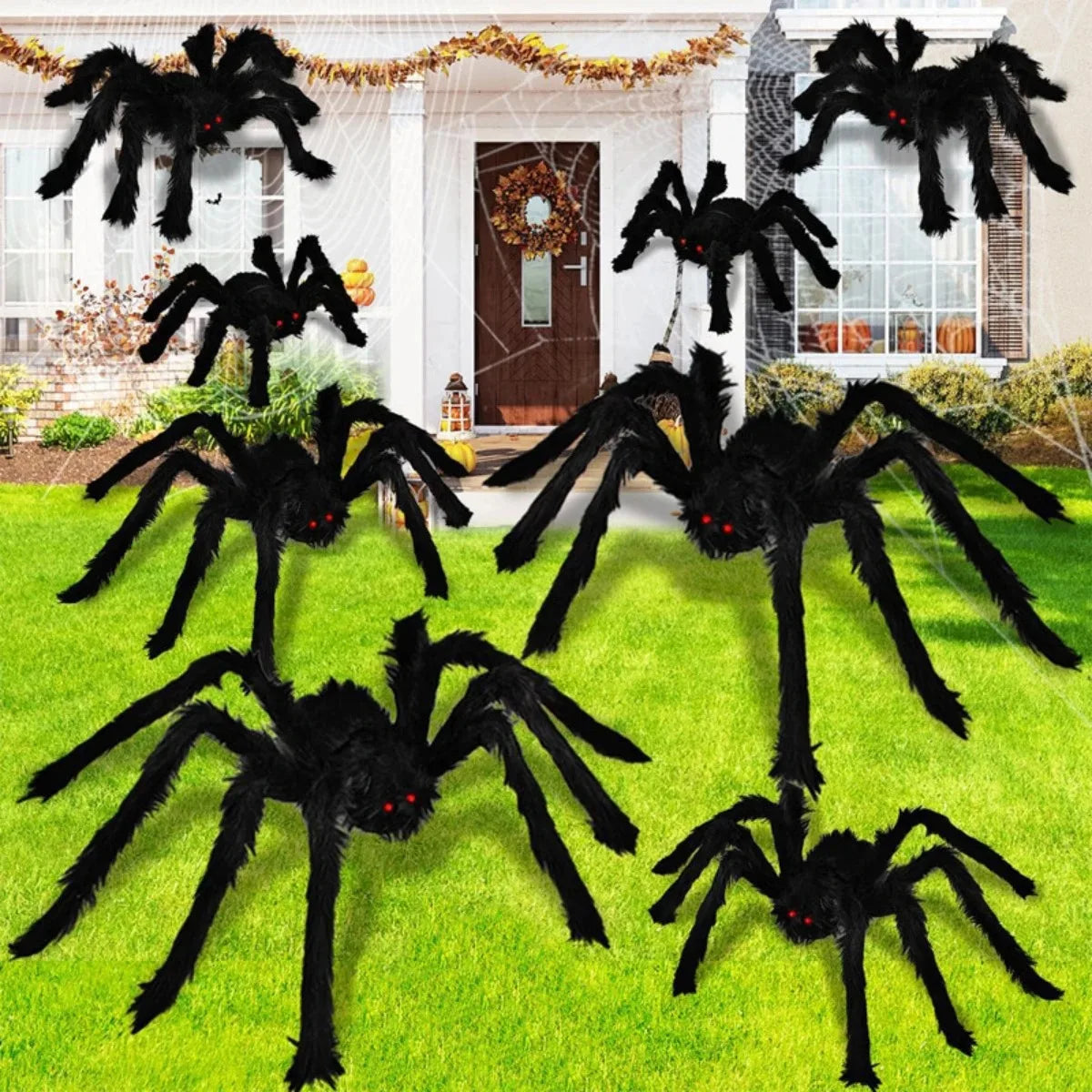 3/2/1pcs Halloween Decor Giant Black Plush Spider Halloween Party Bar Haunted House Horror Props Outdoor Scary Large Spiders