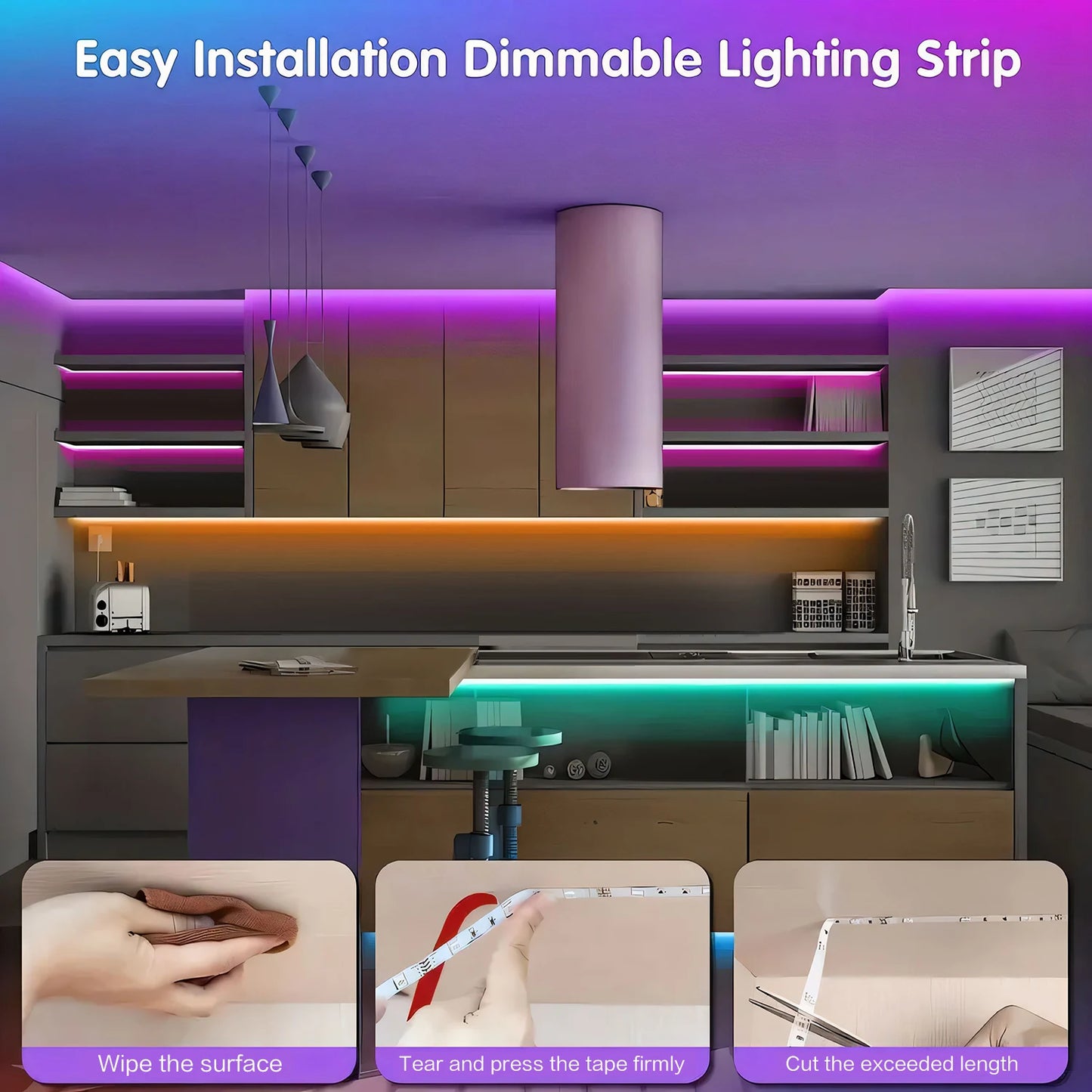 25/50/100/130/200FT RGB LED Smart Light Strip, App & 24-Key Remote Control, Music Sync, 24V, Multiple Modes for Living Room Bedroom Courtyard Party Halloween Christmas Decor