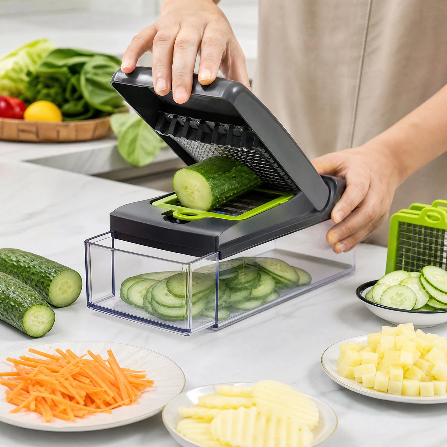 Valentine's Gift Safe Hand Guard Vegetable Cutter, for Cooking Together. 33x12cm, Shows Your Care