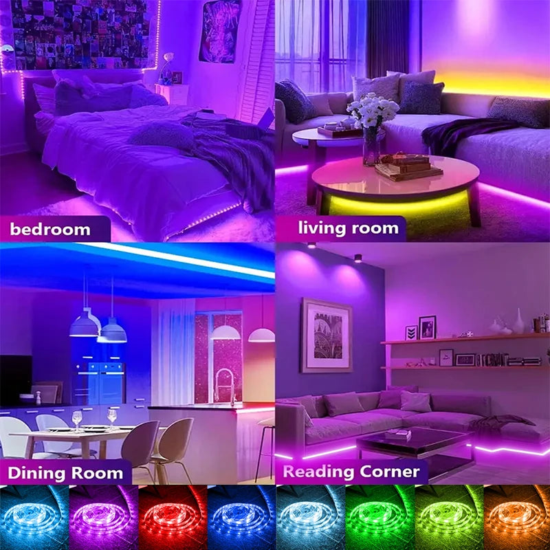 LED Strip Lights RGB 5050 LED Strips Bluetooth APP Control Color Changing DC 12V 30LEDS/M Per Meter For Bedroom Room Kitchen Bar