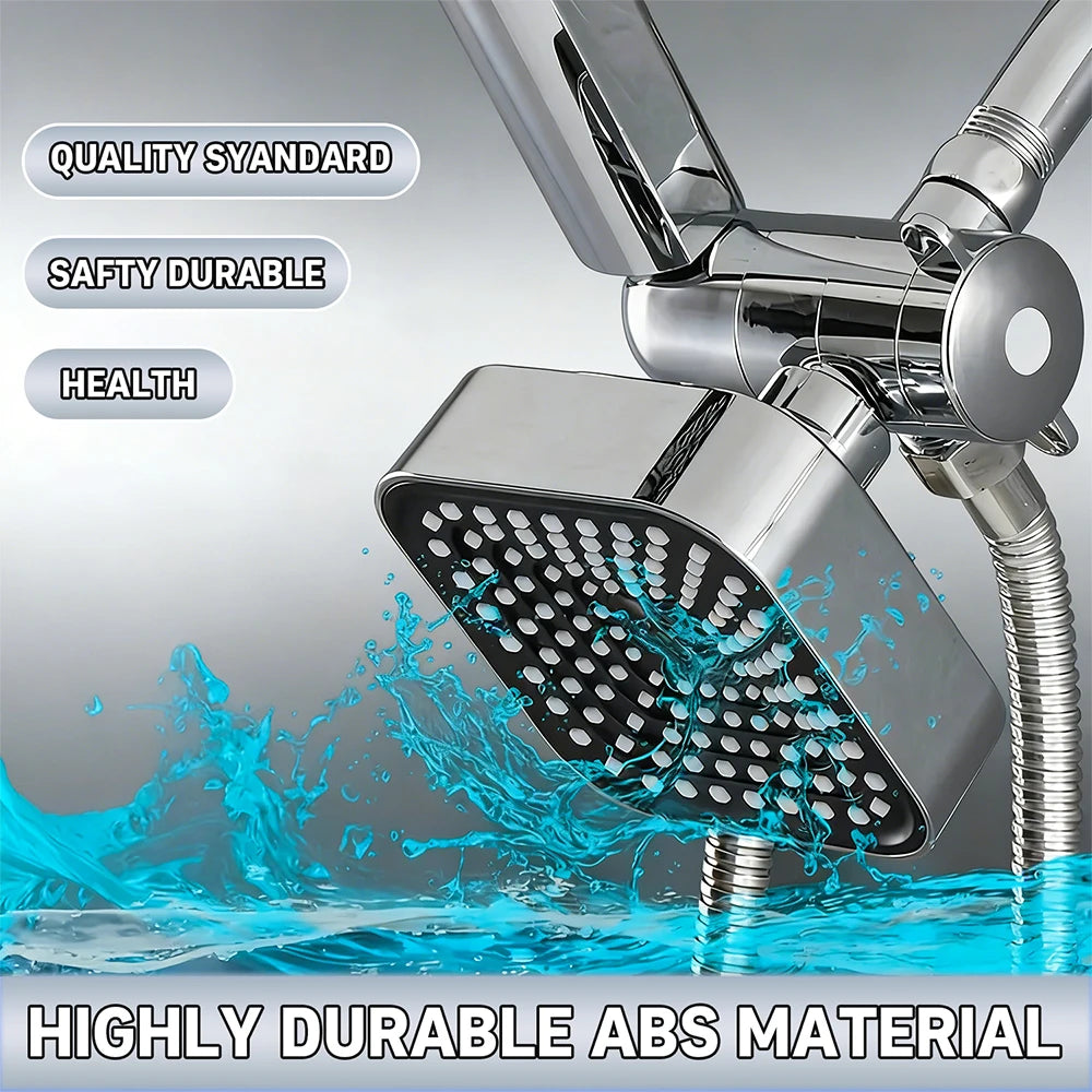 A High-Flow Large Nozzle and Handheld Shower Head，Two-In-One Shower Set,Shower Long Hose and T-Shaped Valve-Durable Abs Material,Wall-Mounted, Square Design,Suitable for Bathroom UpgradesThree-Way Water Distributor Bathroom