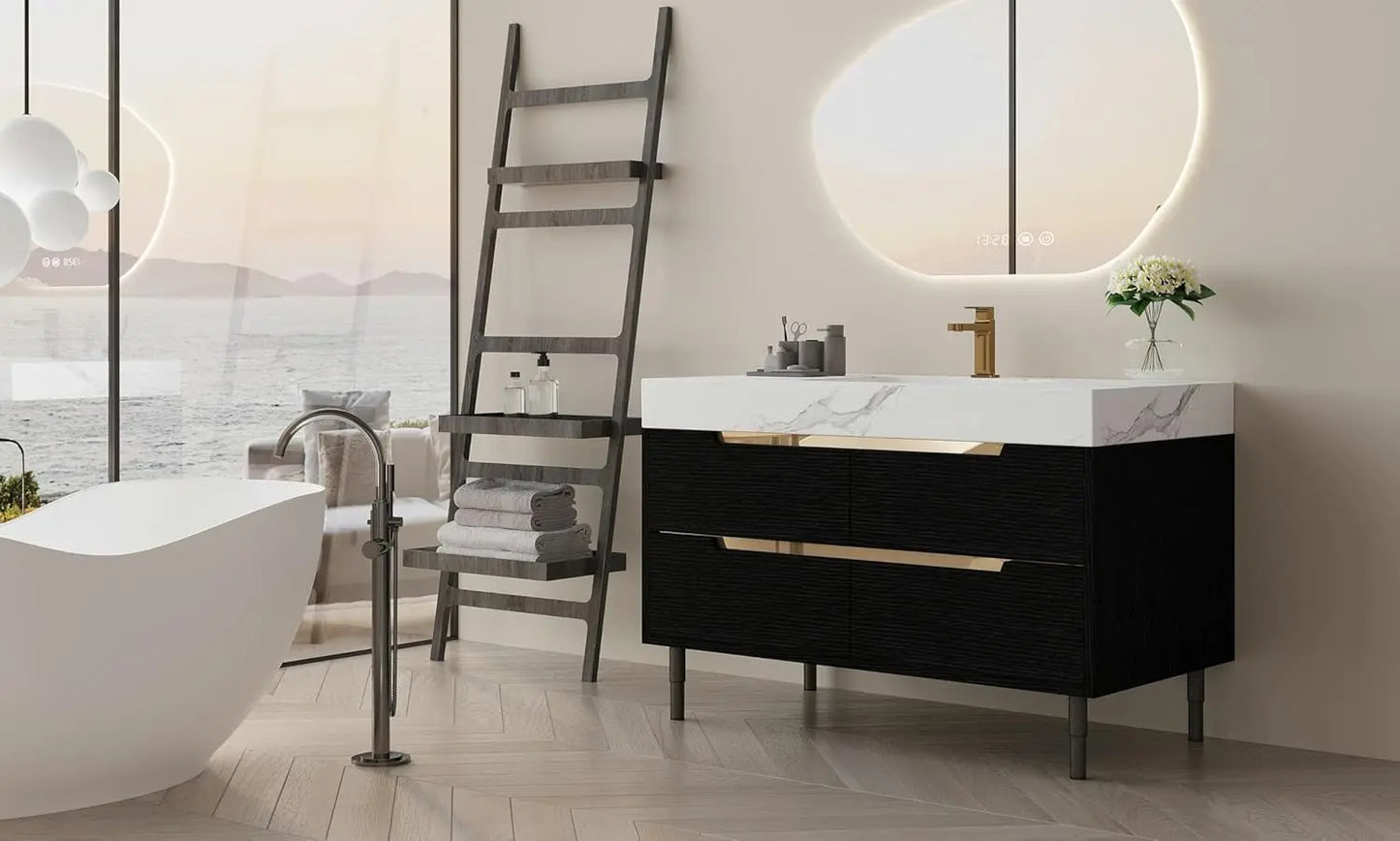 36" Modern Bathroom Vanity with Ceramic Sink – Sintered Stone Top, 4 Soft-Close Drawers, Sturdy Solid Wood Cabinet,, Customized