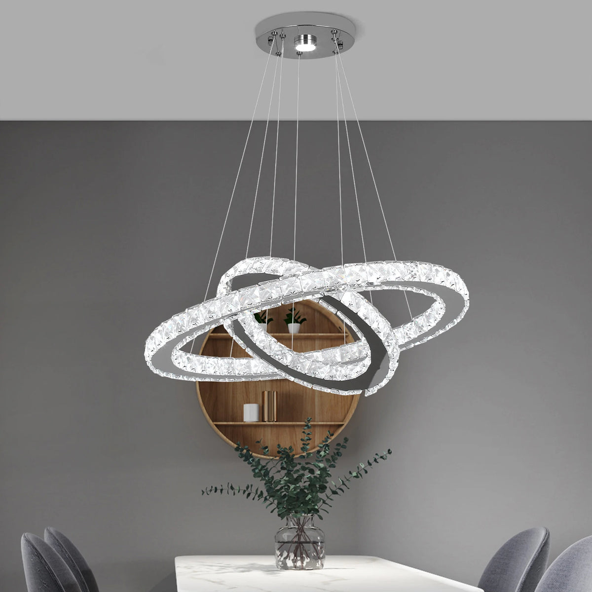 Modern Rings Led Pendant Light Luxury Crystal Dimmable Chandelier Hanging Lustre Ceiling Lamp Living Dining Room Decor Fixture