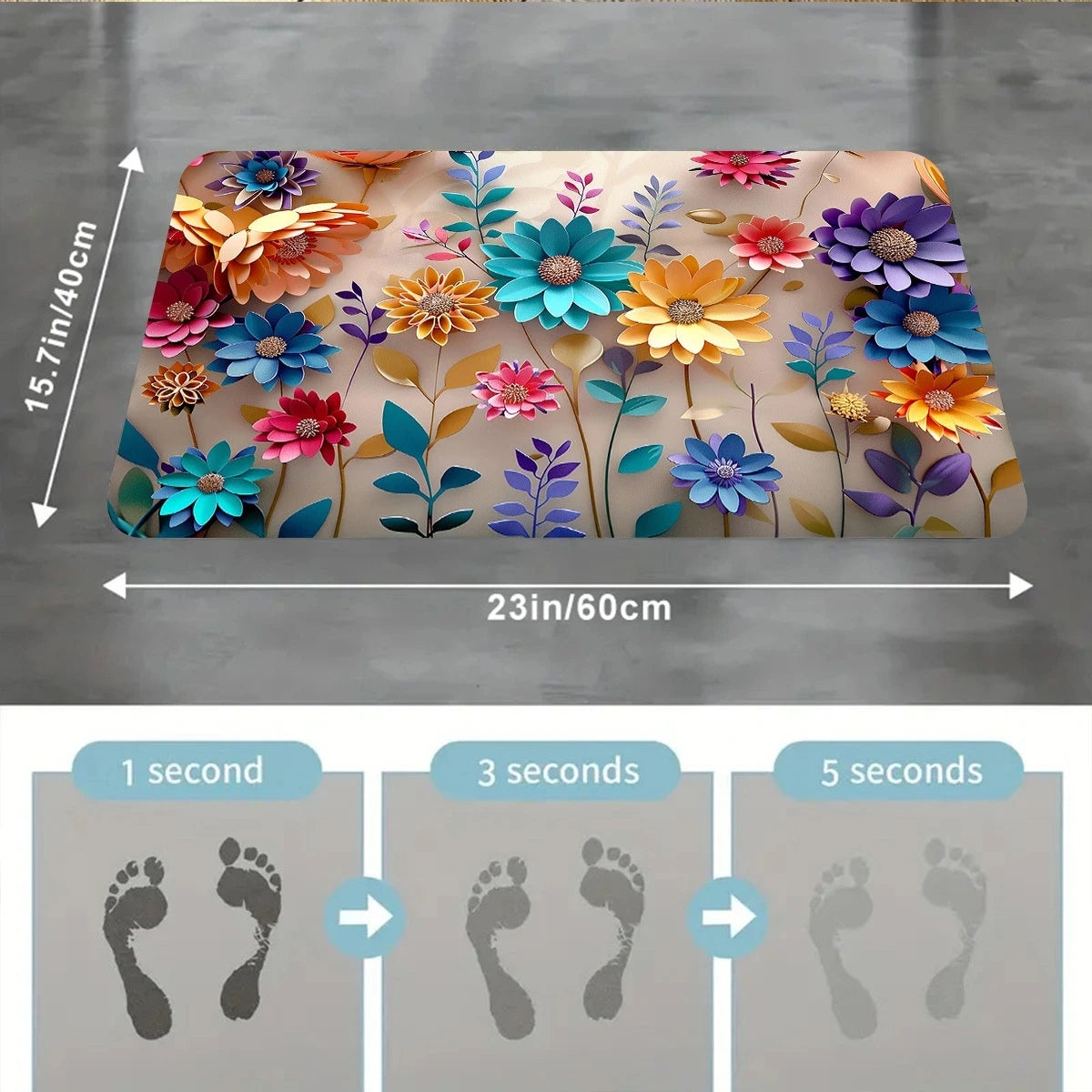 1pc multi-color floral print design bathroom mat, anti-slip, super absorbent and quick-drying shower floor mat, dry and soft ant