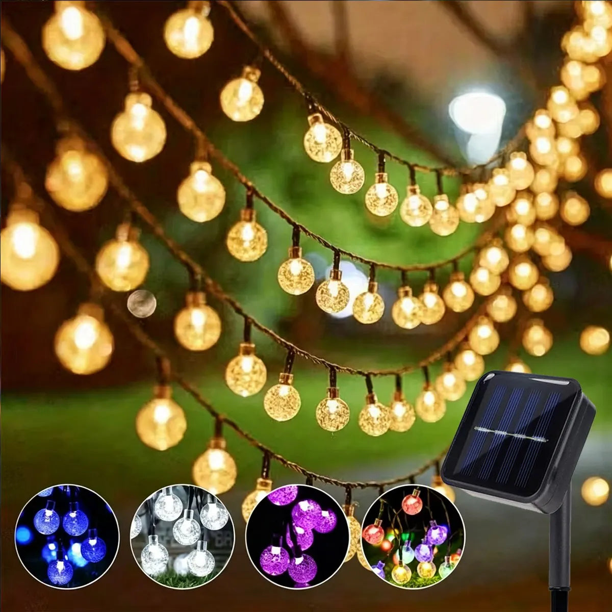 1 Pack 12M/39.37FT. 100 LED Solar Powered Bubble Ball String Light Indoor And Outdoor Decorative Lamp With 8 Lighting Modes Suitable For Home Holiday Park Party Wedding Birthday Festival Path Patio Decoration