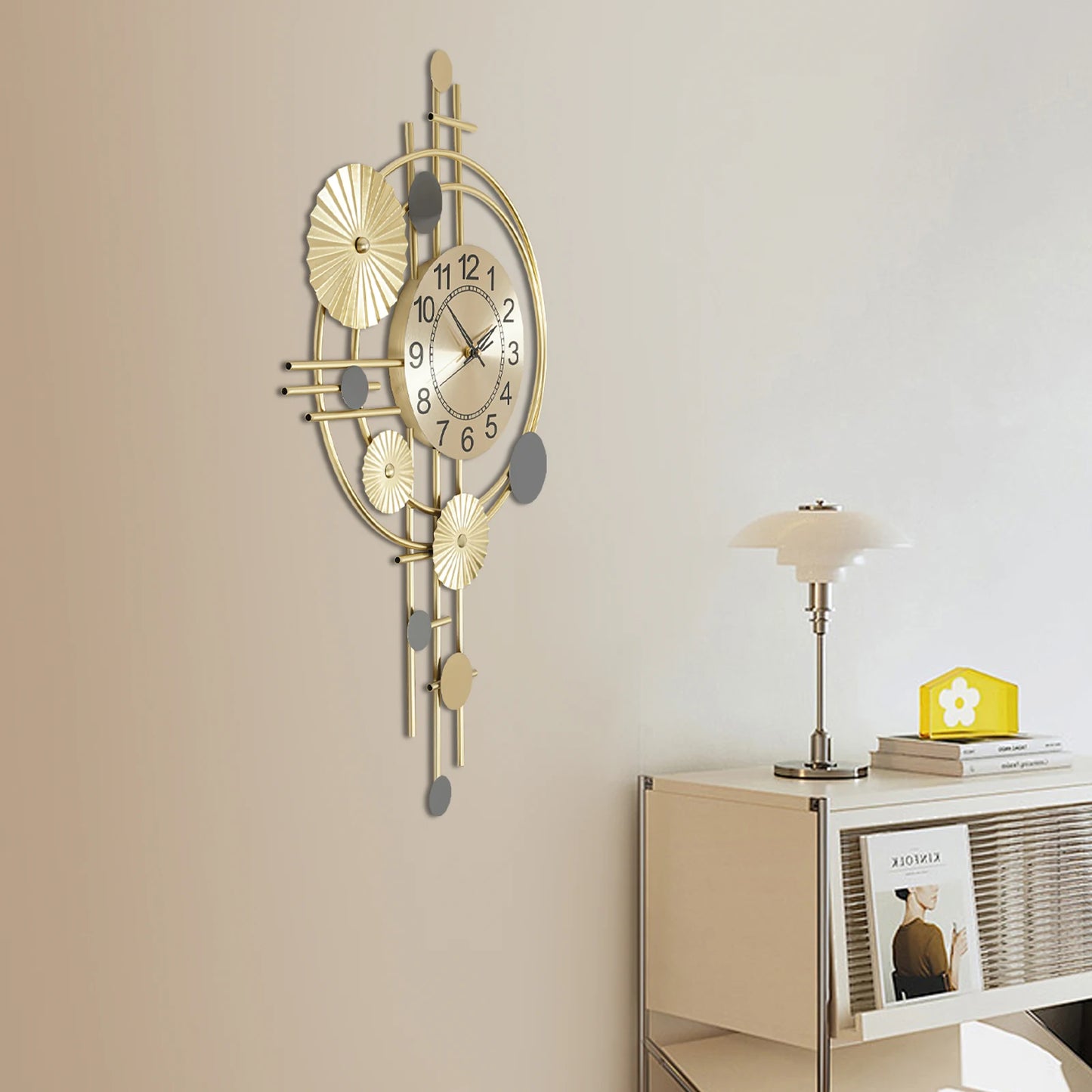 45x78cm Decorative Art Wall Clock Silent Non Ticking for Living Room Bedroom Kitchen Office Indoor Decor Modern Gold