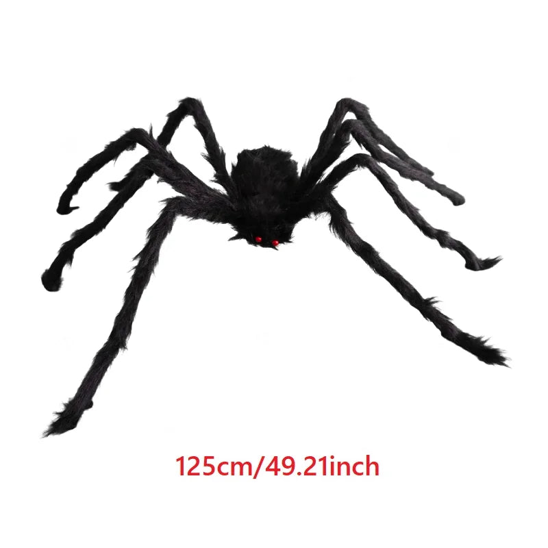 Giant Black Plush Spider Halloween Decoration 30-200cm Horror Haunted House Props Indoor Outdoor Party Scary Decor
