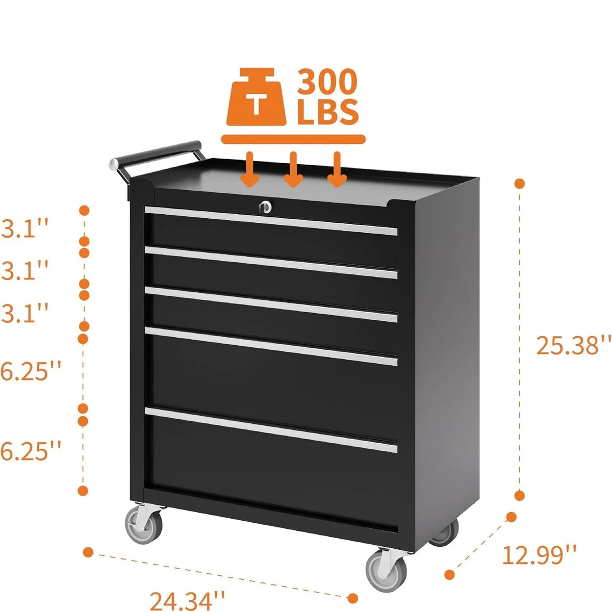 Portable Rolling Tool Chest with 5 Drawers, Mobile Tool Storage Cabinet with Lock, Heavy Duty Toolbox Organizer on Wheels for Garage Workshop Mechanic Shop Use