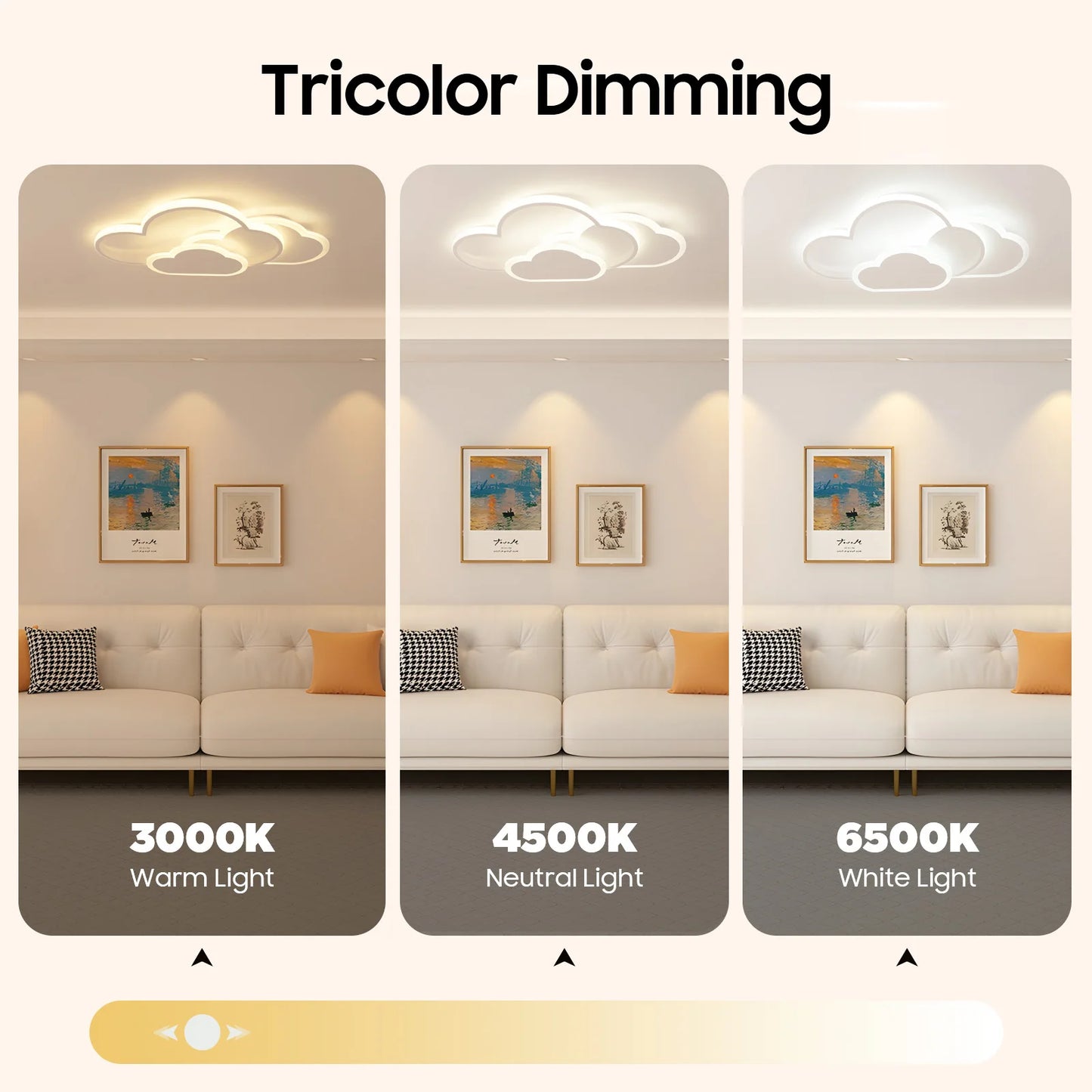 Cloud Shape LED Ceiling Light Fixture Modern 3-Color Lighting Acrylic Ceiling Lamp for Living Room Bedroom Kid's Room 52x31cm