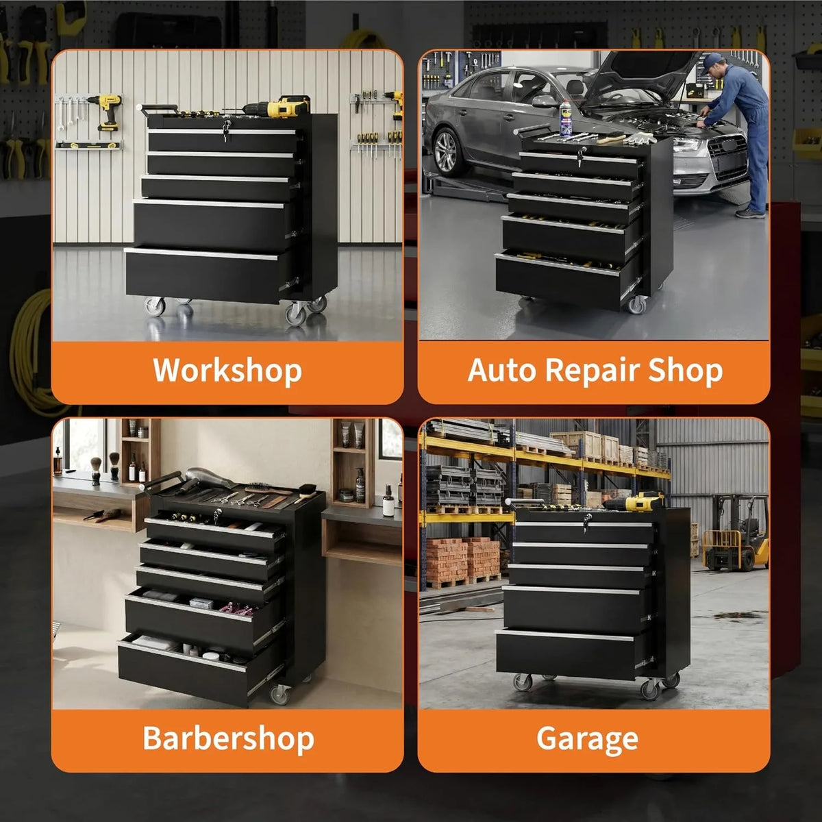 Portable Rolling Tool Chest with 5 Drawers, Mobile Tool Storage Cabinet with Lock, Heavy Duty Toolbox Organizer on Wheels for Garage Workshop Mechanic Shop Use