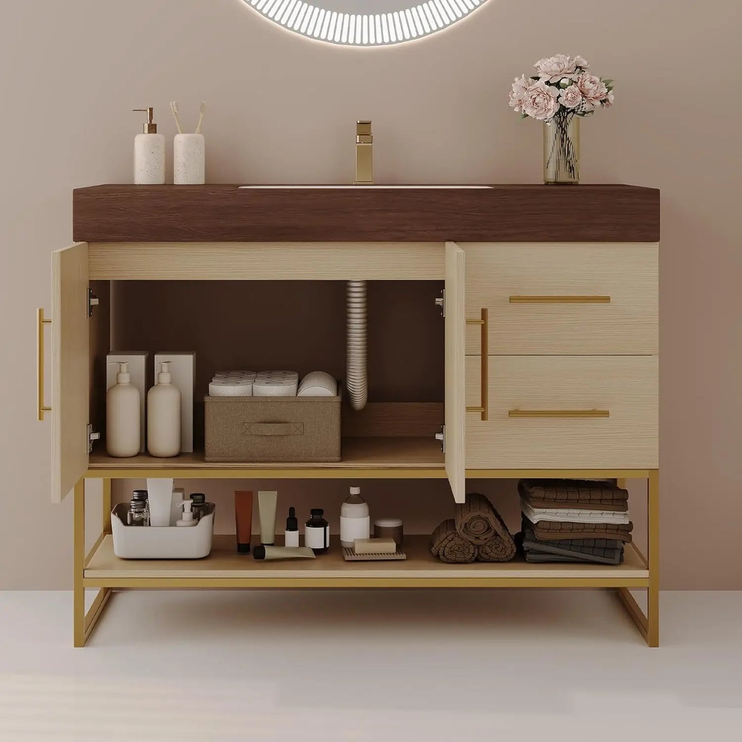 36" Modern Bathroom Vanity with Ceramic Sink – Sintered Stone Top, 4 Soft-Close Drawers, Sturdy Solid Wood Cabinet,, Customized