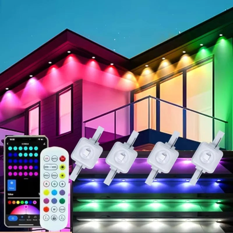 Smart Permanent Outdoor Lights Eaves Lights IP67 Waterproof Light String with App Remote Control Music Sync for House Roof Decor