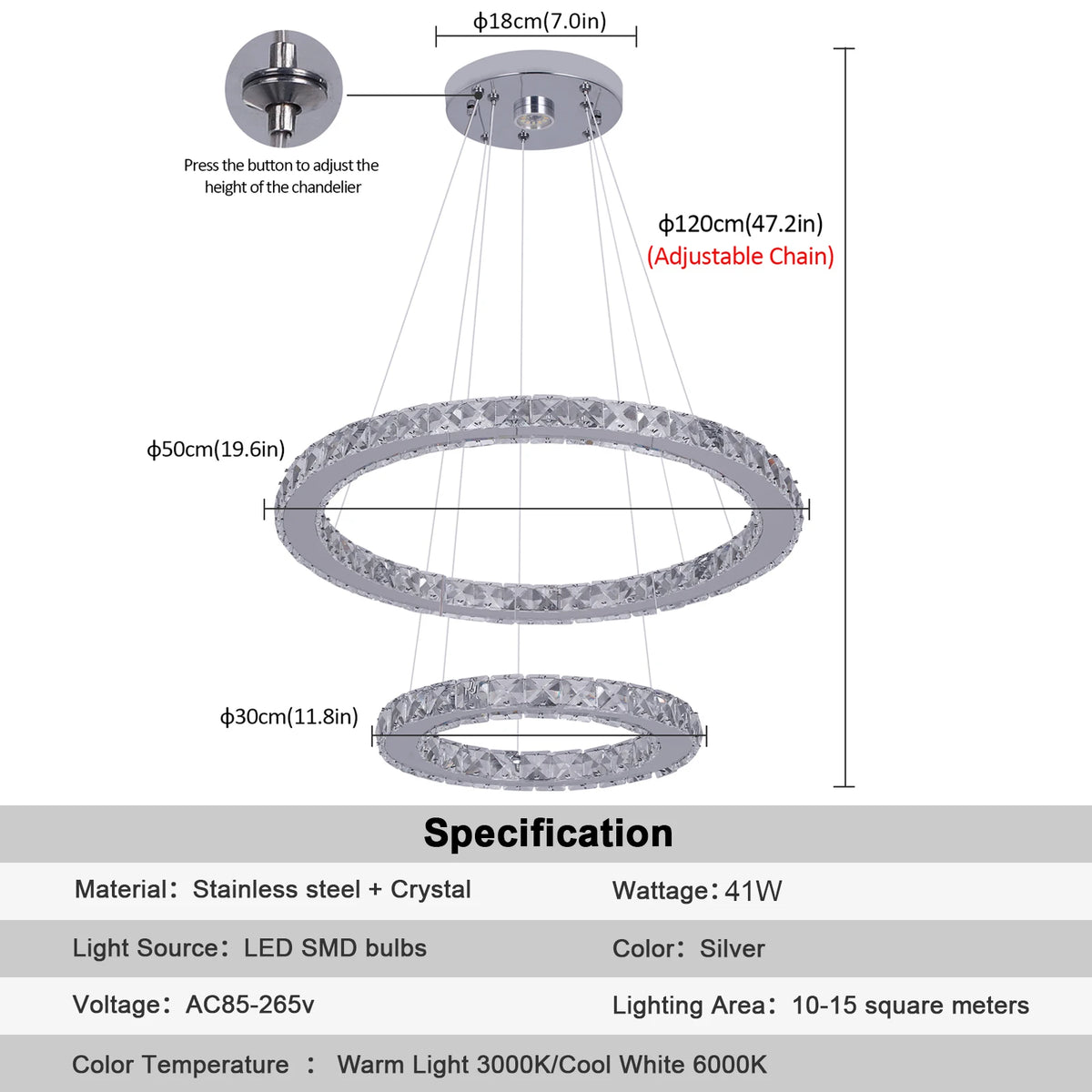 Modern Rings Led Pendant Light Luxury Crystal Dimmable Chandelier Hanging Lustre Ceiling Lamp Living Dining Room Decor Fixture