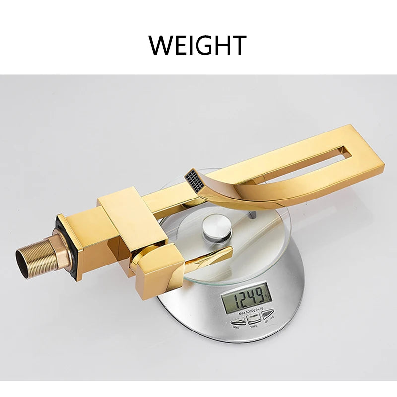 Wanmivezlo Bathroom Basin Faucet Brass Deck Mounted Waterfall Mixer Taps Single Handle Hot Cold Water Mixer Tap